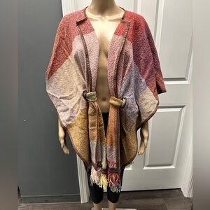 Nomad Morgan Carper Wool Belted Cape Poncho Jacket Size XS S Anthropologie Boho